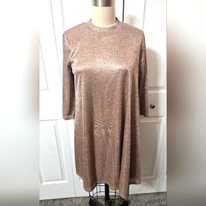 TRIXXI Pink & Gold Ribbed Knit Dress, Size Large, Vintage, 70s Disco, Gogo Girl